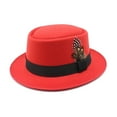 thumbnail image 2 of Dpytoraw Unisex Wool Fedora Hat With Feather Classic Flat Top French Style Cap For Oktoberfest Celebrations, 2 of 3