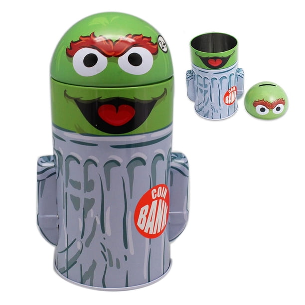 Sesame Street Oscar The Grouch Trash Can Pop Off Top Coin Bank