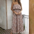 thumbnail image 4 of Women's Boho Maxi Dress Summer Beach Party Floral Casual Ruffle Elegant Off Shouler Strapless Tube Top Bohemian Long Dresses Coffee Brown Medium, 4 of 4
