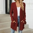 thumbnail image 2 of Women Cardigan Sweater Women Mid Long Cardigan Long Sleeve Knitted Sweater Cardigans With Pocket Fall Cardigan Red XXL, 2 of 7