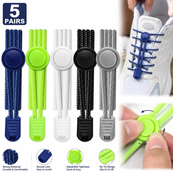 No Tie Shoe Laces for Men Women, Elastic Slip On Shoelaces for Adults, 1 Pair 5 Pairs Bungee Laces for Running Sneakers, Dress Shoes