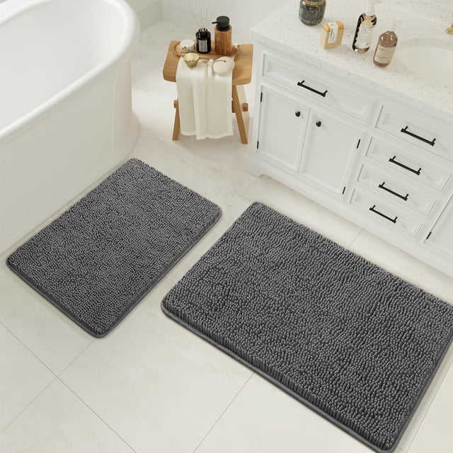Juego de Alfombrillas para Baño LOCHAS 43x61 y 51x81 cm Antideslizantes Gris