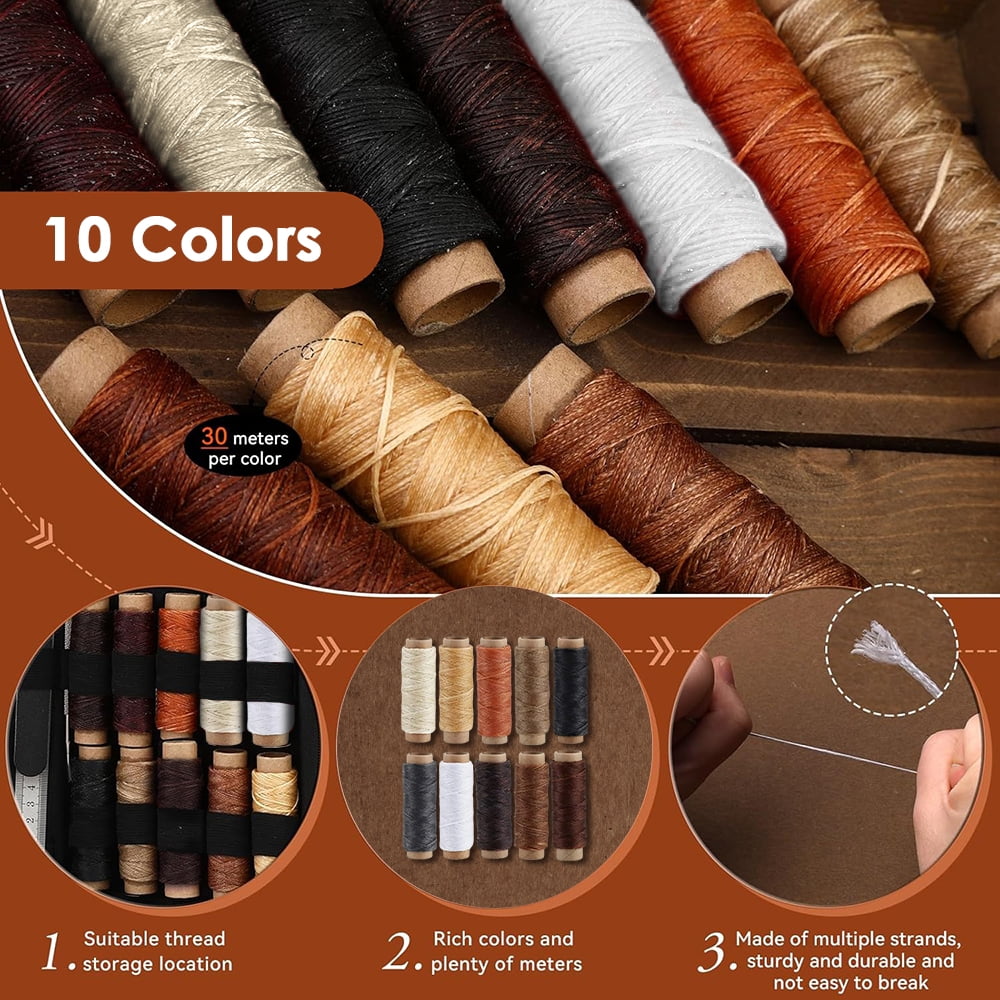 INTELIVE 36 pcs Leather Craft Sewing Kit, Leather Working Tools and Supplies, Leather Tooling Kit with 10 Colors Waxed Thread Awl Prong Punch Groover