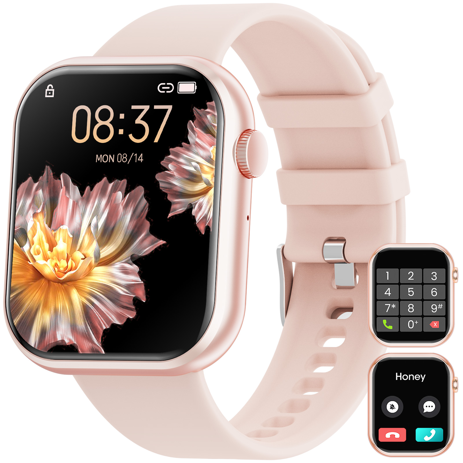 Mingdaln 1.85-inch Men Womens Smartwatch,with Bluetooth Answer/Make Calls/120+Sports Modes/10 Days Standby, Rugged IP68 Waterproof Fitness Tracker Fits for Android Iphone Devices, Perfect Gift（Pink）