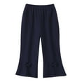 thumbnail image 2 of HUAXUN-Toddler Girls Ribbed Knit Flare Pants with Bow Detail - Stretchy Soft Casual Trousers for Baby Comfortable Playwear Everyday Outfits(Navy,3-4Years), 2 of 3