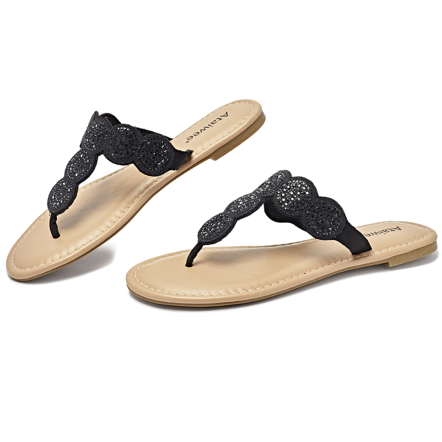 Ataiwee Women's Flat Slide Sandals - Comfortable Cute Summer Flops ...