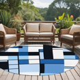 thumbnail image 5 of 8ft Washable Large Round Rug, Abstract Non-Slip Circle Area Rug for Living Room Dining Room, Medieval Blue Black Geometrical Indoor Floor Mat for Home Decor, 5 of 9