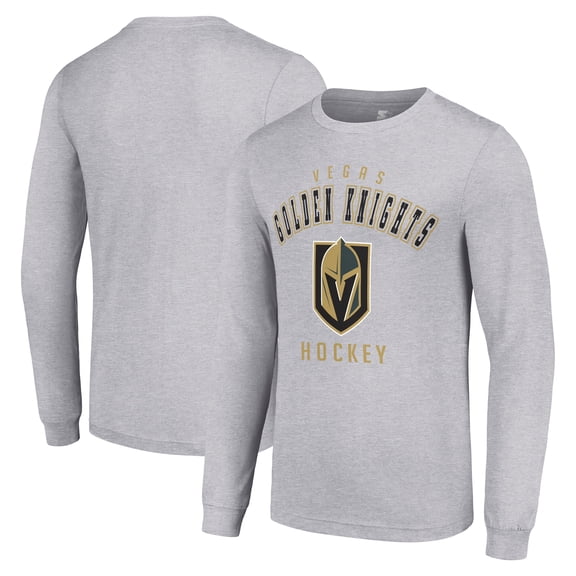 Men's Starter Heather Gray Vegas Golden Knights Logo Long Sleeve T-Shirt