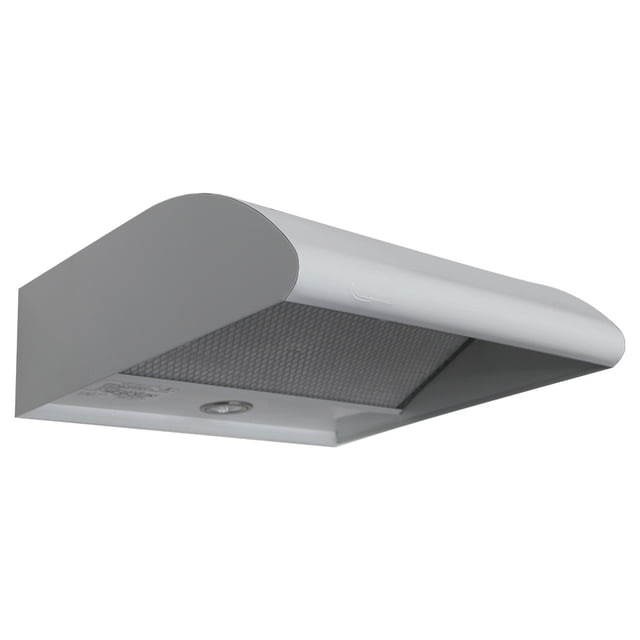 campana de cocina sanaire nova 76 cm blanco, vista 3/4 frontal de campana mural con frente curvo; filtro metálico en la base, panel inferior con lámpara LED y controles, dos velocidades, capacidad 360 m³/h (6 m³/min) y consumo 38W; apta también como extractor temporal en áreas de trabajo pequeñas.