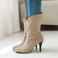 thumbnail image 2 of NECHOLOGY Botas Mujer Adulto Femenino Zapatos Botines mujer Botas de tacón finas con decoración de encaje de gamuza de color sólido retro a la moda para mujer (Beige, 7), 2 of 7