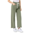 thumbnail image 4 of Jeans de pierna ancha para mujer INSPIRE CHIC con cintura elástica y cordón, pantalones de mezclilla casuales con bolsillos, verde militar L, 4 of 6