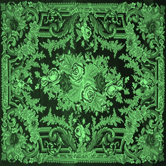 Ahgly Company Indoor Square Medallion Emerald Green French Area Rugs, 6' Square