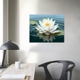 thumbnail image 3 of JEUXUS Zen Canvas Wall Art White Lotus Flower Bloom in Water Picture Prints Teal Blue Artwork Bathroom Decor for Room (16"x12"), 3 of 4