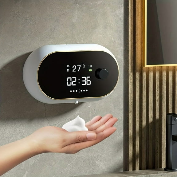 1pc Wall-mounted Automatic Soap Dispenser Large Capacity Touchless Rechargeable Sensor Soap Dispenser With Led Screen, Smart Ele