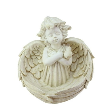 Northlight 32038885 9.5 in. Heavenly Gardens Distressed Ivory Cherub Angel Bird Feeder Outdoor Patio Garden Statue