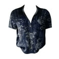 thumbnail image 4 of Bovemsi Women Cotton Shirt Printed Fashion Down Shirts Casual Tops Short Sleeve Blouse, Blue Women's Summer Shirts, 5XL, 4 of 4