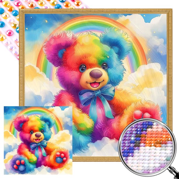 (ZQS3178-AB) Algunos diamantes AB diamantes completos osos coloridos series diamantes redondos pinturas diamantes resina 40*40 CM tamaño lienzo 45*45 cm
