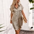 thumbnail image 6 of Ashirexll Midi Dresses for Women, Flowy Dresses for Women, Summer Solid Color Casual Button V-Neck Short Sleeve A-Line Mini Dress, 6 of 7