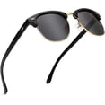 thumbnail image 1 of Gafas de sol polarizadas retro redondas semi sin montura protección UV para hombres/mujeres, negro, 1 of 4