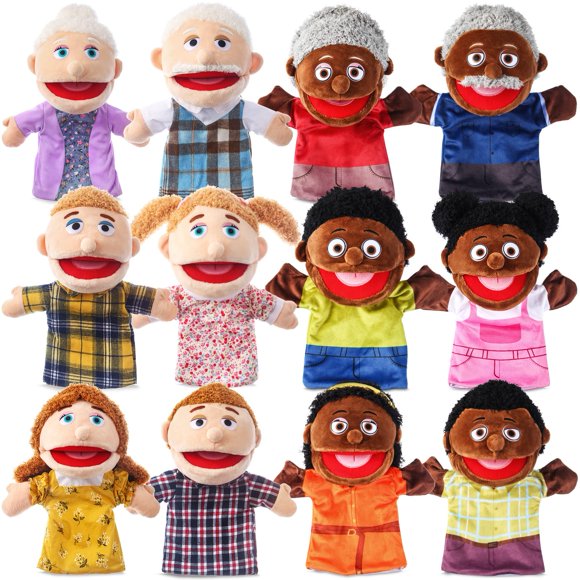 12 Pcs Family Hand Puppets 12 Inch Grandparents Mom Dad Brother Sister Plush Toys Role-Play Toy Puppets for Kids Storytelling Imaginative Pretend Pla