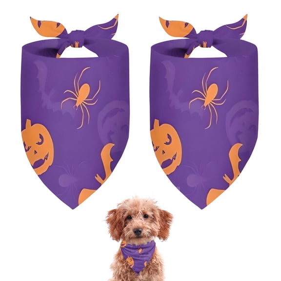 Dog Bandana 2 Pack,Purple Halloween Pumpkins Bats and Spiders Bandanas for Dogs,Cat Bandana,Small/ Large Dog Bandana 2 Size,Dog Bandanas Girl Boy