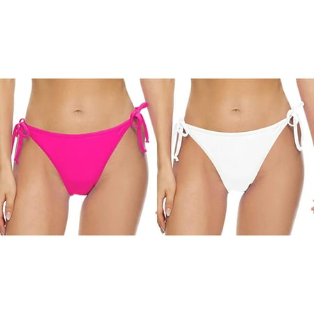 2-Pack Women Vintage Print Low Waist Brazilian Bikini Bottom Swimwear Briefs Beachwear Brazilian Bikini Bottom Side Tie Thong Bathing Swimbottom Swimsuit Bottoms High Waist Swim Shorts for Women