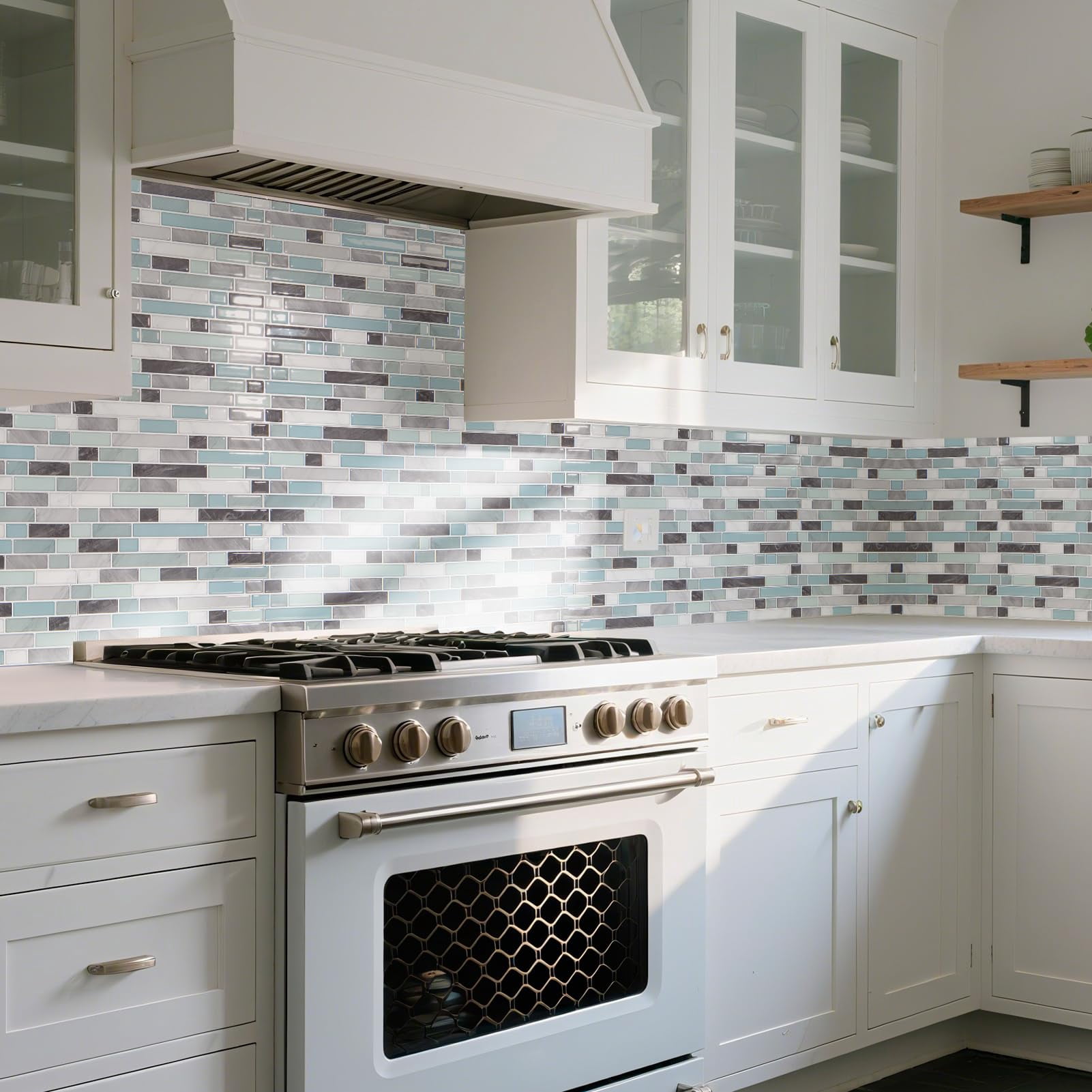 10-sheet Heavy-duty Peel And Stick Backsplash  Waterproof Wall Tiles On Kitchen Living Space Gray & Blue