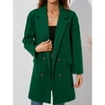 thumbnail image 2 of Double Breasted Coat Turn Down Collar Flap Pocket Pure Color Fashionable Women Midi Length Coat Green S, 2 of 8