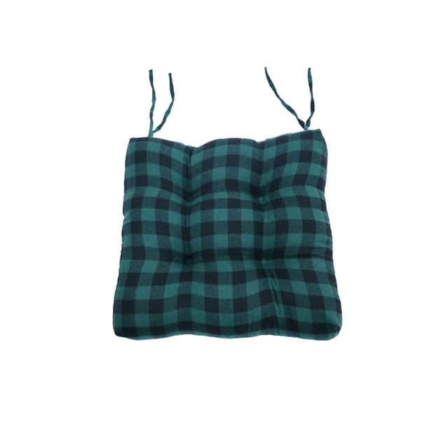 Bewildely Silla de forma cuadrada Almohadillas de poliéster Rejilla Cojín y cálido con lazos Respaldo antideslizante Almohada Mat Home Decoración del hogar Rejillas verde oscuro 43*42*12cm