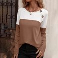 thumbnail image 4 of miqiqism Women's Shirts Trendy Long Sleeve Colorblock Tee Blouses Juniors Comfy Crew Neck Button Detail Tunics Shirt Trendy Slim Fit Tunic Clothes,Brown,Small, 4 of 6