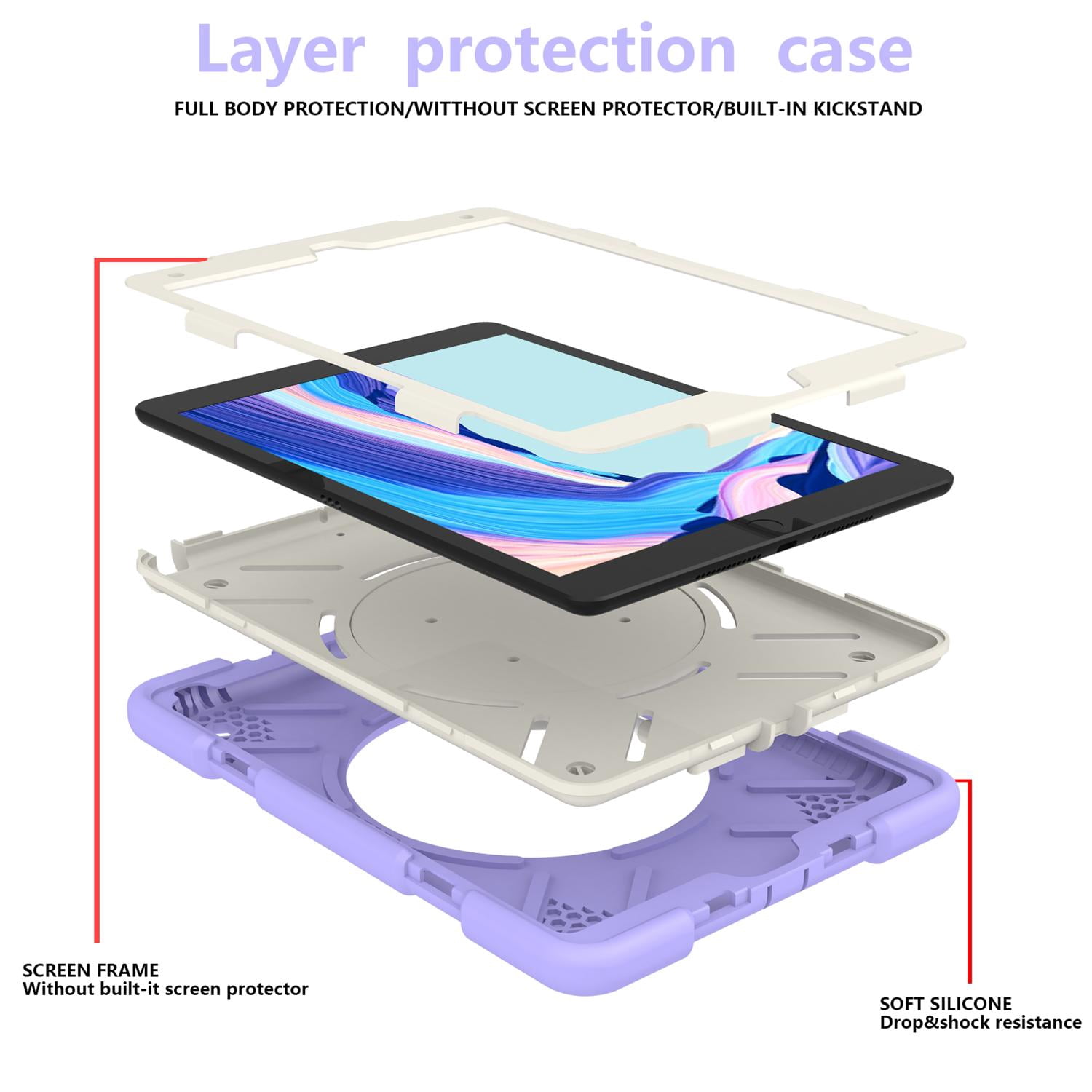Allytech Case for iPad 9th/8th/7th Generation 10.2", Kids Case with 360° Rotating Folding Ring, Pencil Holder, Strap Drop-Proof Case for iPad 9/8/7 Gen 2021/2020/2019, Taro Purple