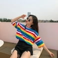 thumbnail image 2 of Hot Sale! Women Rainbow T Shirt Striped O-Neck Half Sleeves Stripes Tee Top Stripped Boyfreid Style Oversize,M-2XL, 2 of 11