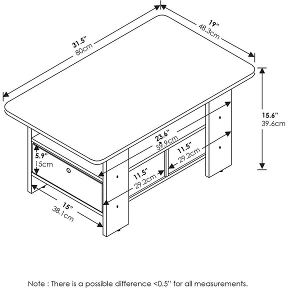Small Coffee Table with Storage and Bin Drawer, Compact Living Room Furniture