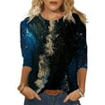 thumbnail image 1 of Pntutb - Camiseta holgada con estampado de moda para mujer, blusa de manga 3/4 de longitud media, cuello redondo, tops casuales Pntutb Pntutb-3450, 1 of 3