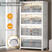 UAMFURI 640QT Stackable Storage Bins with Lids and Wheels, Foldable Closet Organizers, 40GAL*4Pack Plastic Storage Drawers for Kitchen, Bedroom, Dorm