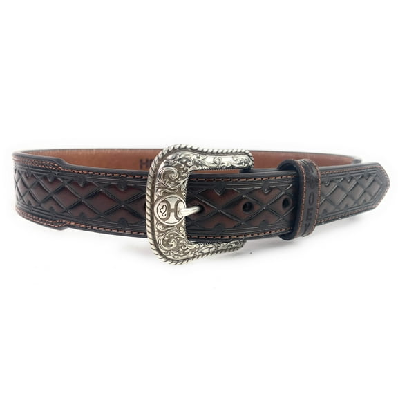 HOOey Men's Mahongany Wide Taper Diamond Embossed Western Belt 1787BE9