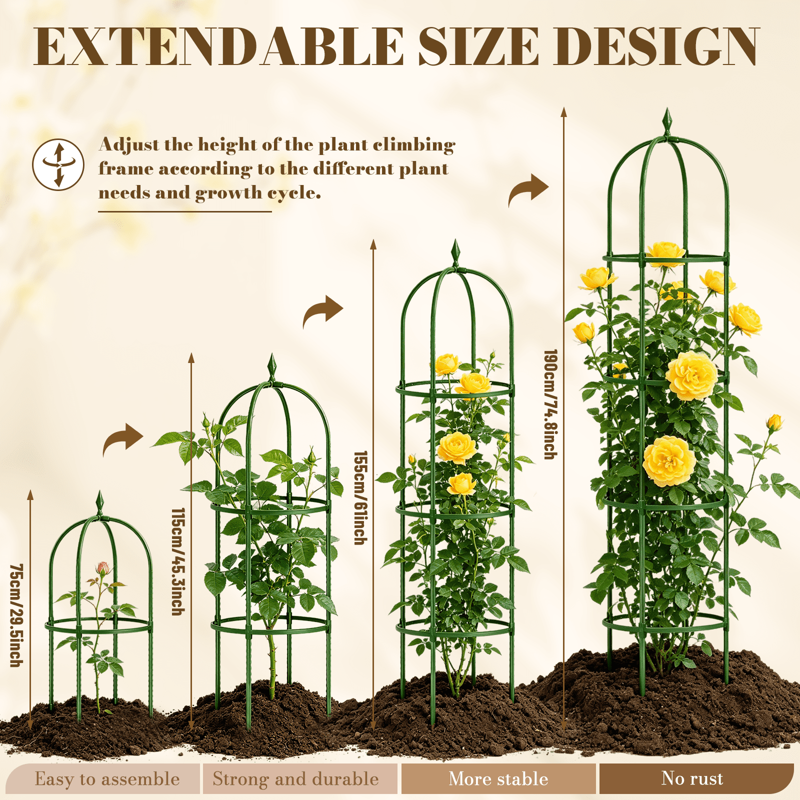 2 Pack Garden Obelisk Trellis for Climbing Plants,63" Metal Rustproof Plant Support Rose Trellis, Tower Potted Cages for Flowers Fruits Vegetable Vines Indoor & Outdoor, Green(4 Tiers)