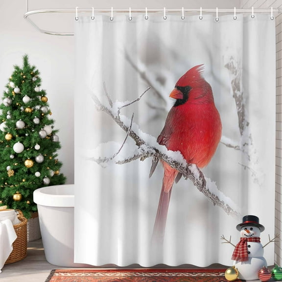 Cardinal Bird Shower Curtain, 36" x 72", Christmas Winter Waterproof Bathroom Curtain Washable Shower Curtain Set with 12 Hooks