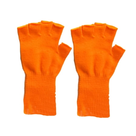 

ELENXS 1 Pair Fingerless Gloves Comfortable Winter Stretchy Thermal Adults Half Finger Cover Solid Color Knitted Long Glove for Outdoor Orange