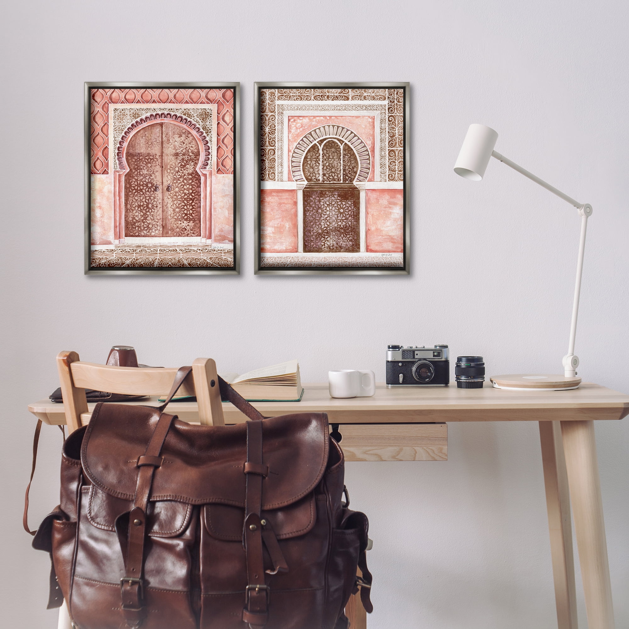 Stupell Industries Moroccan Tiled Alcoves Buildings & Architecture Painting Gray Floater Framed Canvas Art Print Wall Art, 17 x 21, Set of 2