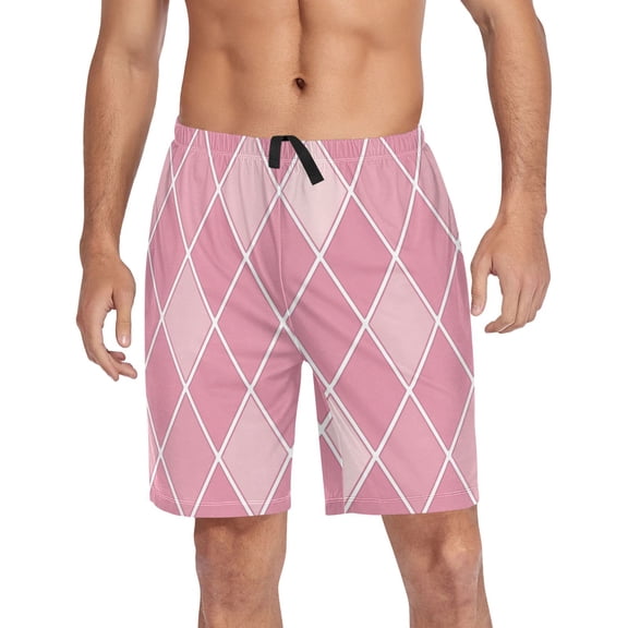 Men's Pajama Shorts Bottoms with Pockets Soft Lightweight Lounge Sleep Wear Pink Block