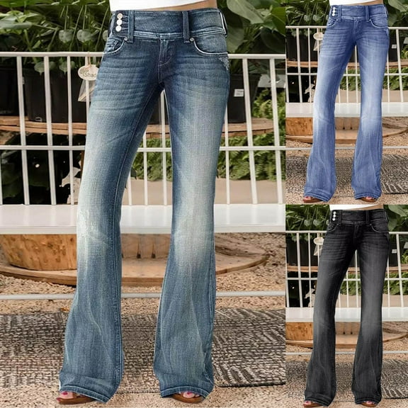 Women's Low Rise Straight Leg Jeans with Distressed Hem Detail Classic Denim Pants for Casual Everyday Style