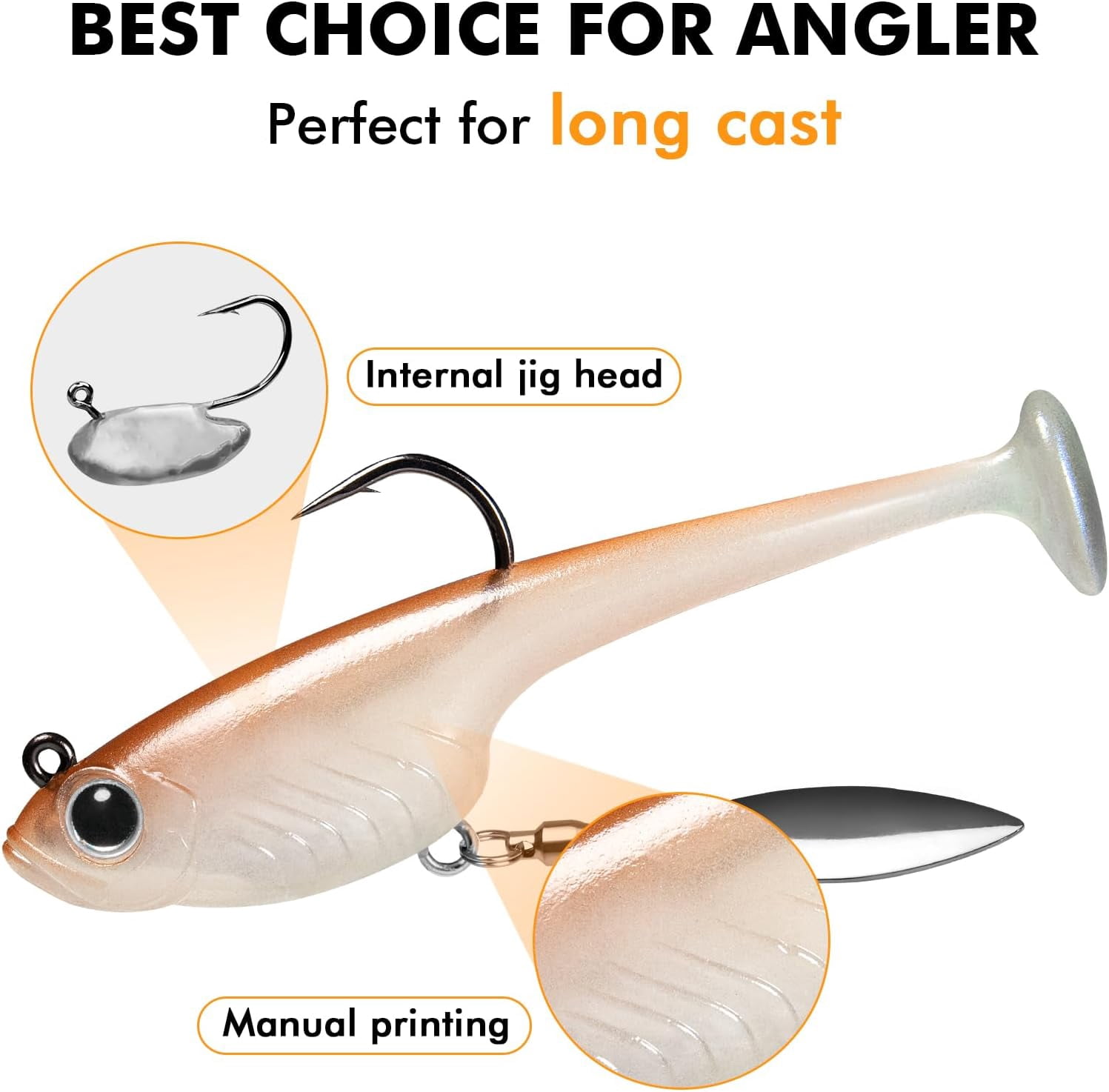 TRUSCEND Easy Catch Shadtale with BKK Branded Hook, Unique Vibrating Swim and Trembly Jigging Action for More Bites, Durable TPE Soft Fishing Lures for Bass Crappie Trout Walleye, Keep Separately
