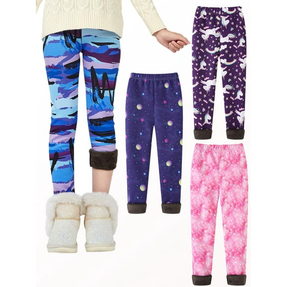 BULLPIANO 3-13T Girls Footless Leggings Warm Thick Tights Kids Pants Fleece Lined Trousers