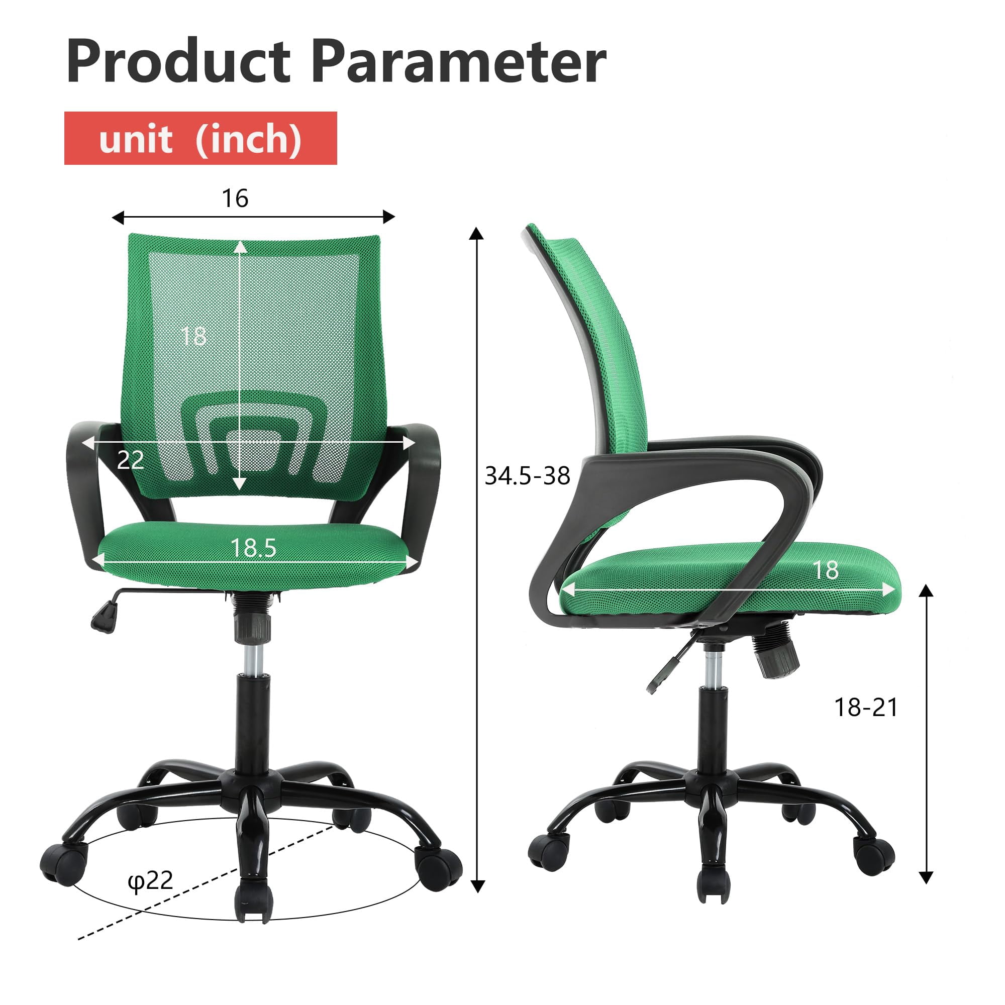 PayLessHere Ergonomic Chair , Adjustable Home Office Chair , Lumbar Support ,Swivel Rolling , Green