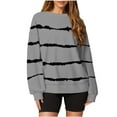 thumbnail image 2 of VERUGU Sweatshirt for Women Casual Crewneck Pullover Fall Loose Long Sleeve Lightweight Fashion Stripe Tops Blouses Gray M, 2 of 6