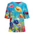 thumbnail image 3 of Tmtolofot Casual T Shirts for Women Floral Printed Tops womens Relaxed Fit Crewneck Tshirts women Short Sleeve Super Soft Summer Tee Shirts, 3 of 4