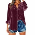 thumbnail image 2 of Womens Velvet Tops Plus Size Long Sleeve Button Down Elegant Blouses Dressy V Neck Lapel Collar Tshirts with Chest Pocket Holiday Outfits, 2 of 6