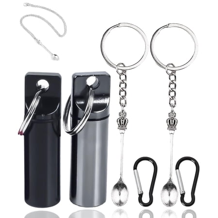 Mini Metal Organizer Cases with Keychain Carabiner Aluminum Containers 2 Pack for Tech Crafts Fishing Essentials Shiny Black and Silver