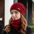thumbnail image 4 of 1 Set Unisex Knitted Hat Scarf Fashion Pattern Brimless Solid Color Beanies Hat Autumn Winter Stretchy Knitting Cap for Riding, 4 of 10